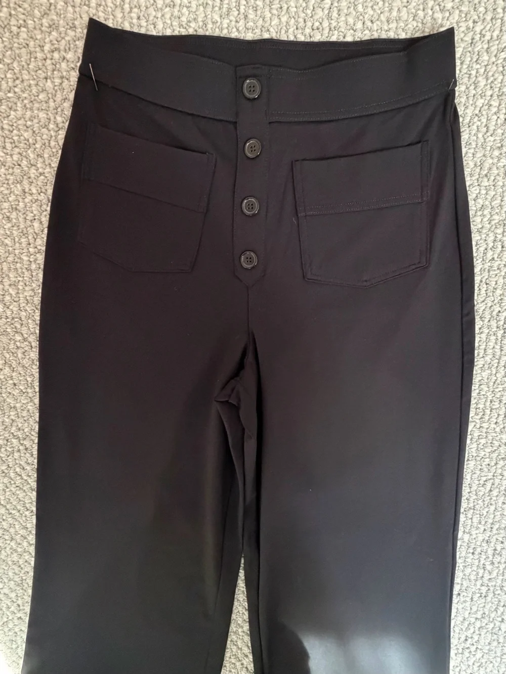 HALARA Black Wide-Leg Elastic Waistband, Button detail, Trousers Women’s SZ MP - Picture 3 of 5